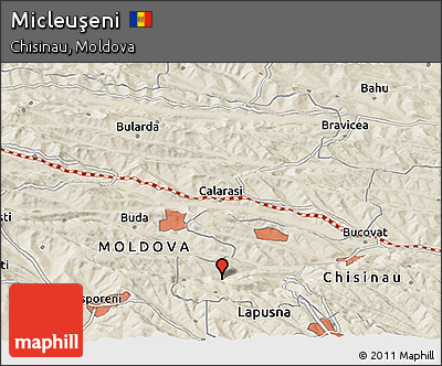 Shaded Relief Panoramic Map of Micleuşeni