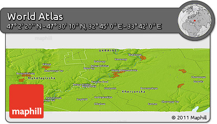 Physical Panoramic Map of the Area around 47° 16' 15" N, 33° 13' 30" E