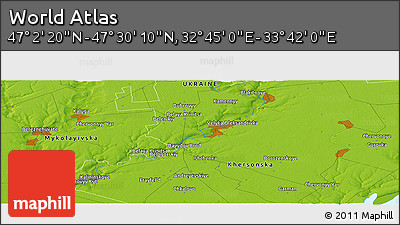Physical Panoramic Map of the Area around 47° 16' 15" N, 33° 13' 30" E