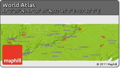 Physical Panoramic Map of the Area around 47° 16' 15" N, 33° 13' 30" E