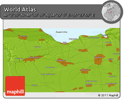 Physical 3D Map of the Area around 47° 16' 15" N, 34° 55' 29" E
