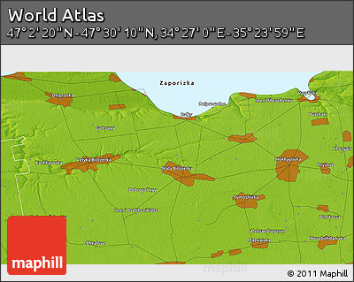 Physical 3D Map of the Area around 47° 16' 15" N, 34° 55' 29" E