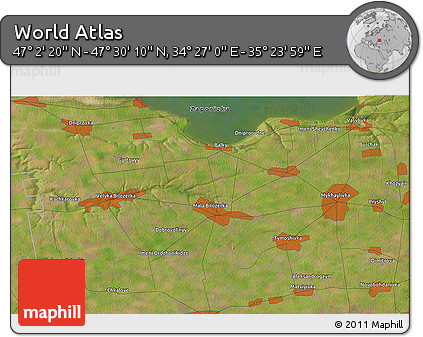 Satellite 3D Map of the Area around 47° 16' 15" N, 34° 55' 29" E