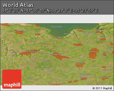 Satellite 3D Map of the Area around 47° 16' 15" N, 34° 55' 29" E