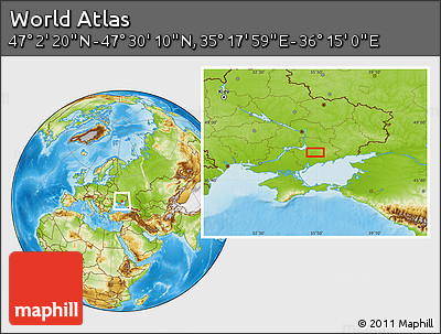 Physical Location Map of the Area around 47° 16' 15" N, 35° 46' 29" E