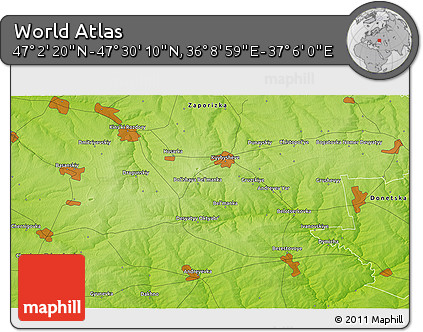 Physical 3D Map of the Area around 47° 16' 15" N, 36° 37' 30" E