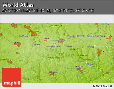Physical 3D Map of the Area around 47° 16' 15" N, 36° 37' 30" E