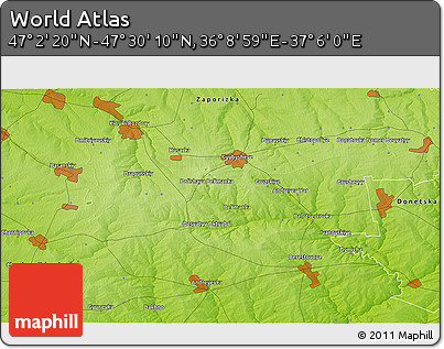 Physical 3D Map of the Area around 47° 16' 15" N, 36° 37' 30" E