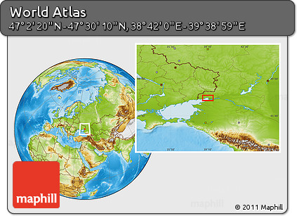Physical Location Map of the Area around 47° 16' 15" N, 39° 10' 29" E
