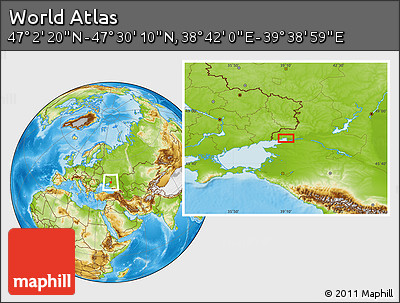 Physical Location Map of the Area around 47° 16' 15" N, 39° 10' 29" E