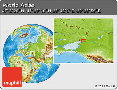 Physical Location Map of the Area around 47° 16' 15" N, 39° 10' 29" E