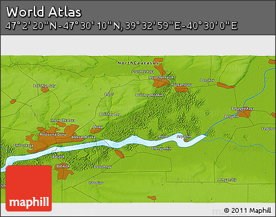 Physical 3D Map of the Area around 47° 16' 15" N, 40° 1' 29" E