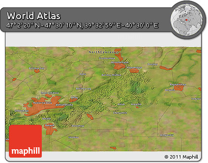 Satellite 3D Map of the Area around 47° 16' 15" N, 40° 1' 29" E