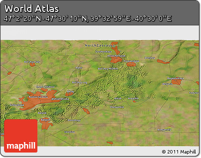 Satellite 3D Map of the Area around 47° 16' 15" N, 40° 1' 29" E
