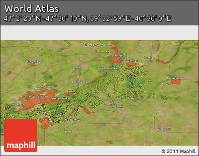 Satellite 3D Map of the Area around 47° 16' 15" N, 40° 1' 29" E