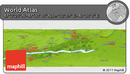Physical Panoramic Map of the Area around 47° 16' 15" N, 40° 1' 29" E