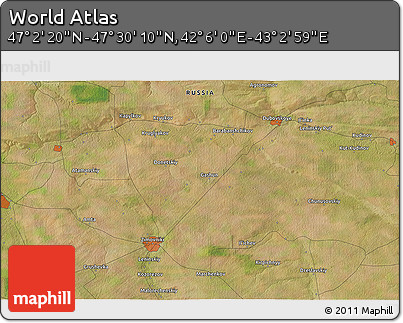 Satellite 3D Map of the Area around 47° 16' 15" N, 42° 34' 30" E