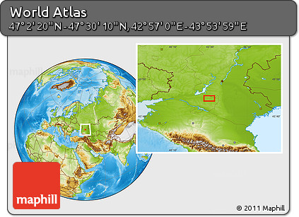 Physical Location Map of the Area around 47° 16' 15" N, 43° 25' 29" E