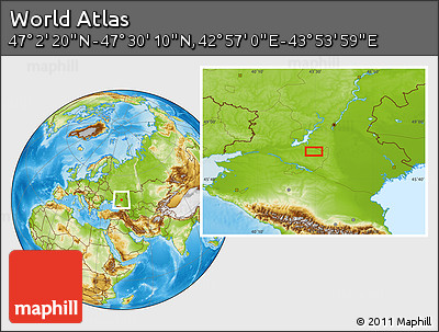 Physical Location Map of the Area around 47° 16' 15" N, 43° 25' 29" E