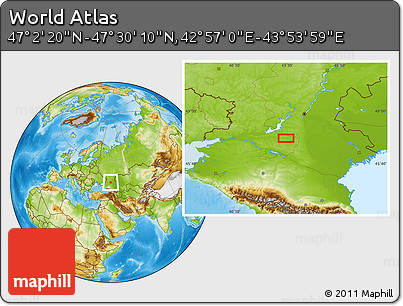 Physical Location Map of the Area around 47° 16' 15" N, 43° 25' 29" E
