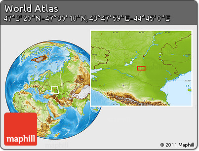 Physical Location Map of the Area around 47° 16' 15" N, 44° 16' 29" E