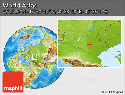Physical Location Map of the Area around 47° 16' 15" N, 45° 7' 30" E