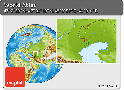 Physical Location Map of the Area around 47° 16' 15" N, 48° 31' 29" E