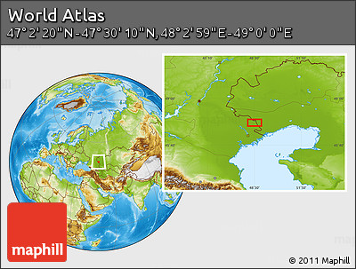 Physical Location Map of the Area around 47° 16' 15" N, 48° 31' 29" E