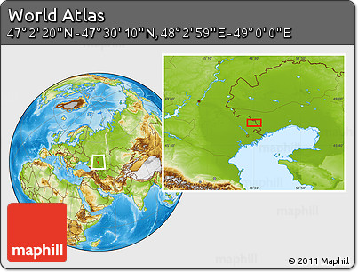 Physical Location Map of the Area around 47° 16' 15" N, 48° 31' 29" E