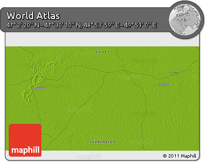 Physical 3D Map of the Area around 47° 16' 15" N, 49° 22' 30" E