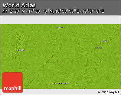 Physical 3D Map of the Area around 47° 16' 15" N, 49° 22' 30" E