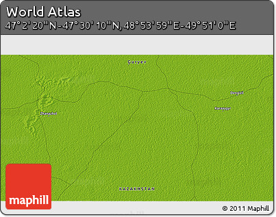 Physical 3D Map of the Area around 47° 16' 15" N, 49° 22' 30" E
