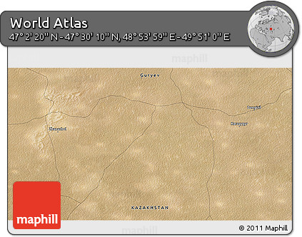 Satellite 3D Map of the Area around 47° 16' 15" N, 49° 22' 30" E
