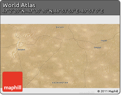 Satellite 3D Map of the Area around 47° 16' 15" N, 49° 22' 30" E