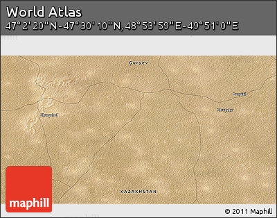 Satellite 3D Map of the Area around 47° 16' 15" N, 49° 22' 30" E
