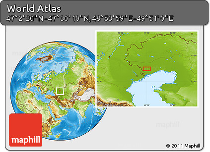 Physical Location Map of the Area around 47° 16' 15" N, 49° 22' 30" E