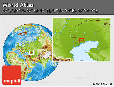 Physical Location Map of the Area around 47° 16' 15" N, 49° 22' 30" E