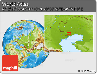 Physical Location Map of the Area around 47° 16' 15" N, 49° 22' 30" E
