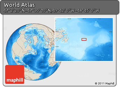 Shaded Relief Location Map of the Area around 47° 16' 15" N, 49° 13' 30" W