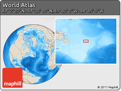 Shaded Relief Location Map of the Area around 47° 16' 15" N, 49° 13' 30" W