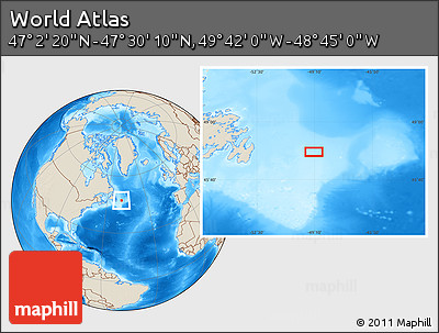 Shaded Relief Location Map of the Area around 47° 16' 15" N, 49° 13' 30" W