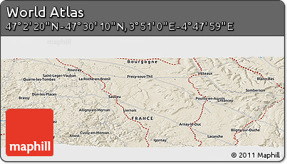 Shaded Relief Panoramic Map of the Area around 47° 16' 15" N, 4° 19' 30" E