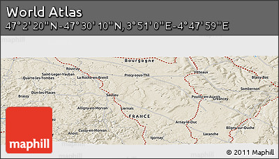 Shaded Relief Panoramic Map of the Area around 47° 16' 15" N, 4° 19' 30" E
