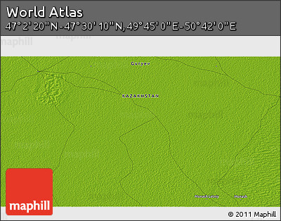 Physical 3D Map of the Area around 47° 16' 15" N, 50° 13' 30" E