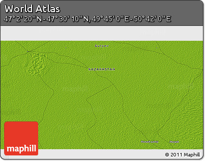 Physical 3D Map of the Area around 47° 16' 15" N, 50° 13' 30" E