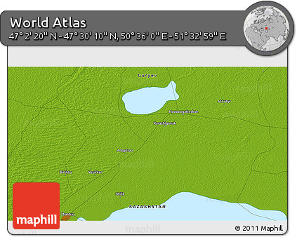 Physical 3D Map of the Area around 47° 16' 15" N, 51° 4' 30" E