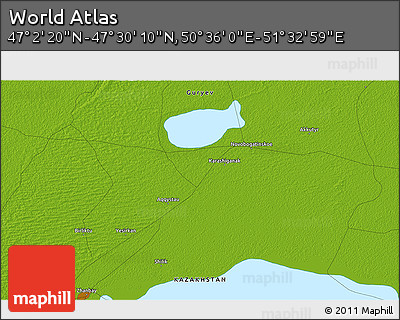 Physical 3D Map of the Area around 47° 16' 15" N, 51° 4' 30" E