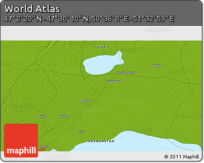 Physical 3D Map of the Area around 47° 16' 15" N, 51° 4' 30" E