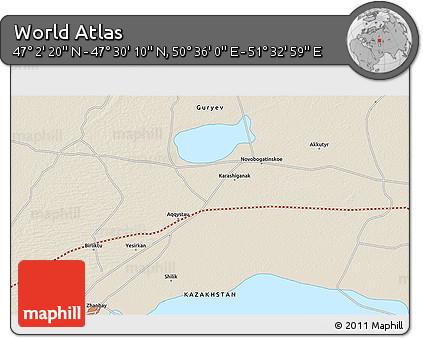 Shaded Relief 3D Map of the Area around 47° 16' 15" N, 51° 4' 30" E