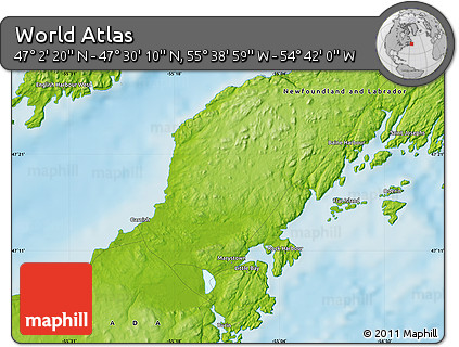 Physical Map of the Area around 47° 16' 15" N, 55° 10' 29" W
